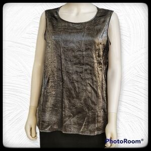 VTG ERENA Gunmetal Silver Metallic Sleeveless Satin Shell Blouse